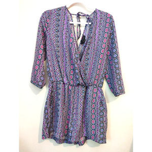 Sanctuary Festival Romper 3/4 Sleeve Open Tie Back Medium w/ Pockets